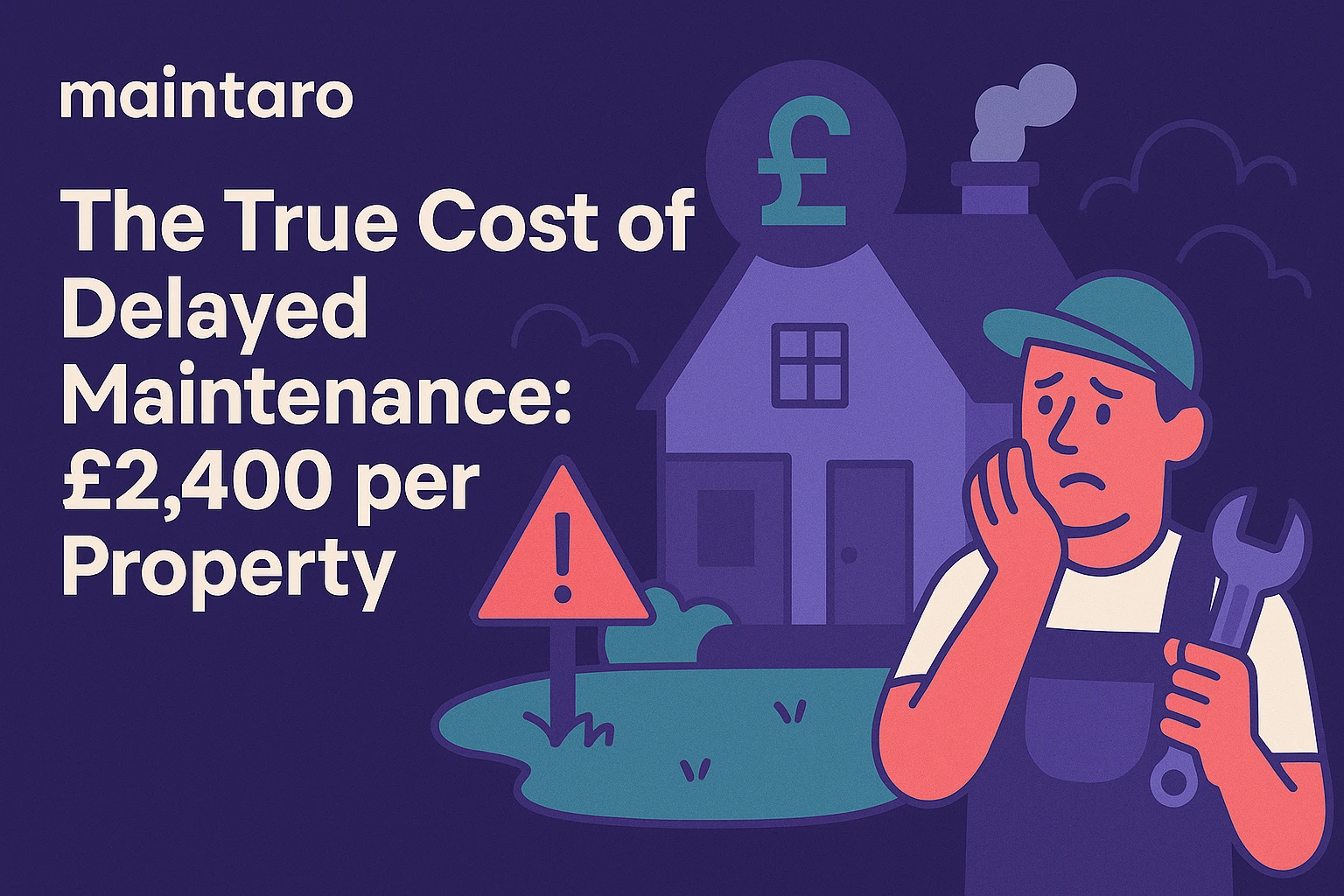 Split-screen illustration of a well-maintained rental property next to a damaged one with leaks and cost icons